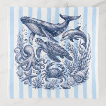 Vintage Ocean Life Blue Stripe Nautical