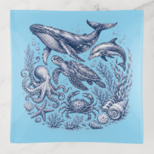 Vintage Ocean Life Light Blue Nautical