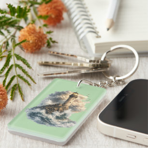 Vintage Ocean Lighthouse Green Acrylic Keychain