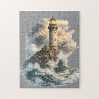 Vintage Ocean Lighthouse Jigsaw Puzzle