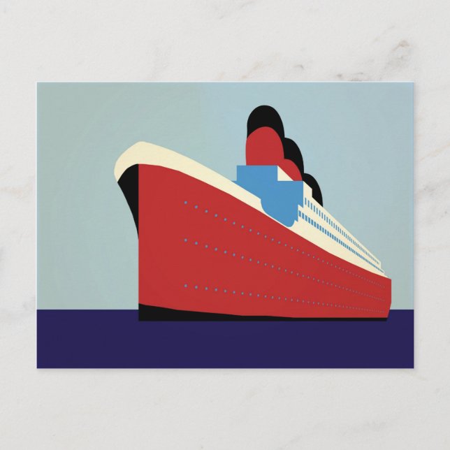 Vintage Ocean Liner Cruise Illustration Postcard (Front)