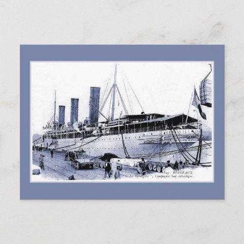 Vintage Ocean Liner SS Burdigala at Bordeaux Postcard