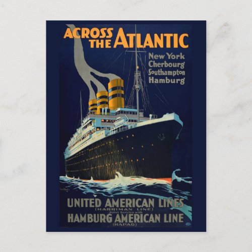 VINTAGE OCEAN LINER TRAVEL POSTCARD