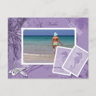 Vintage Ocean Map Collage Purple Photo Frame Postcard
