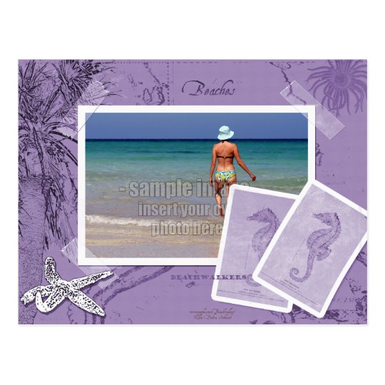 Vintage Ocean Map Collage Purple Photo Frame Postcard