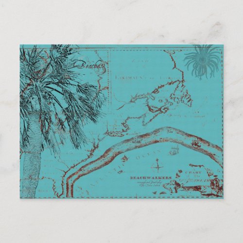 Vintage Ocean Map Collage Turquoise Postcard