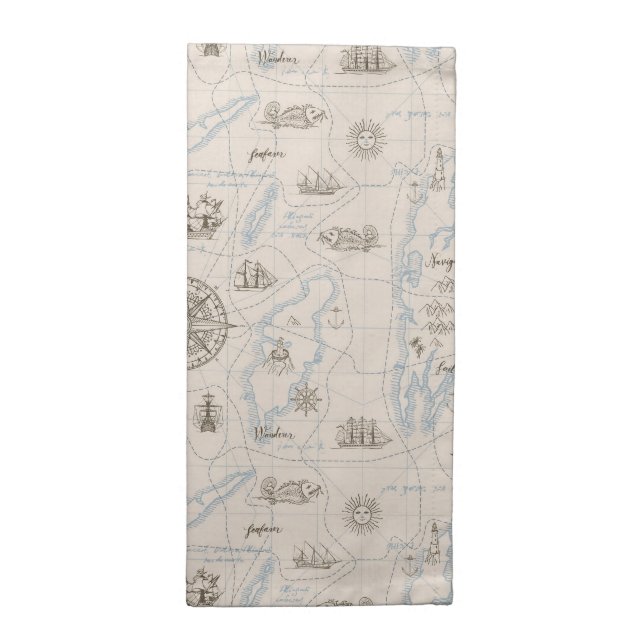 Vintage Ocean Map Pattern Cloth Napkin (Half Fold)