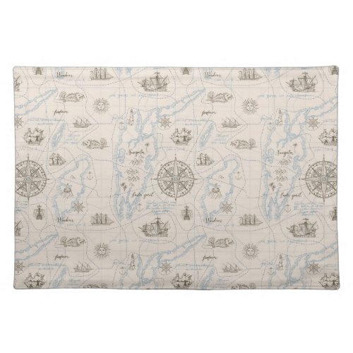 Vintage Ocean Map Pattern Cloth Placemat