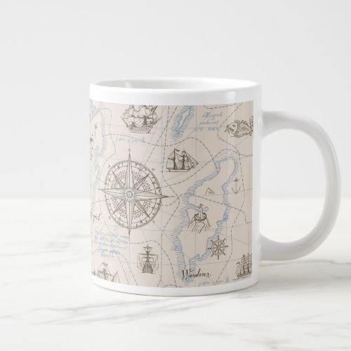 Vintage Ocean Map Pattern Giant Coffee Mug