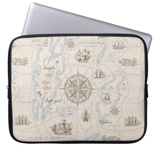 Vintage Ocean Map Pattern Laptop Sleeve