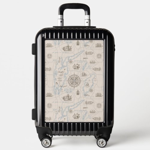 Vintage Ocean Map Pattern Luggage