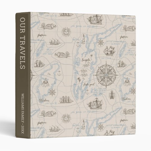 Vintage Ocean Map Pattern  Our Travels 3 Ring Binder