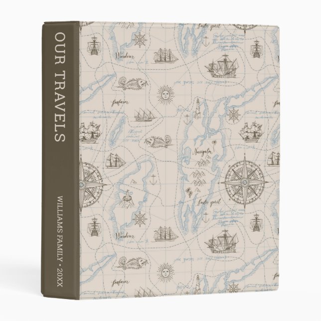 Vintage Ocean Map Pattern | Our Travels Mini Binder (Front/Spine)