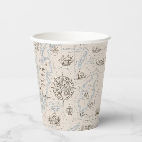 Vintage Ocean Map Pattern Paper Cups