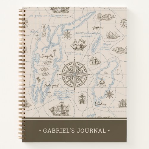 Vintage Ocean Map Pattern  Personalized Journal
