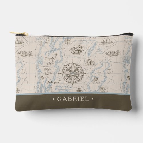 Vintage Ocean Map Pattern  Personalized Journal Accessory Pouch