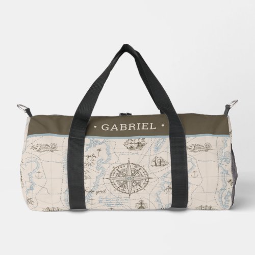 Vintage Ocean Map Pattern  Personalized Journal Duffle Bag