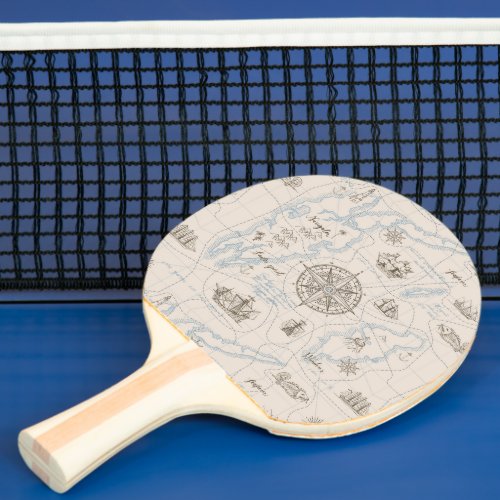 Vintage Ocean Map Pattern Ping Pong Paddle