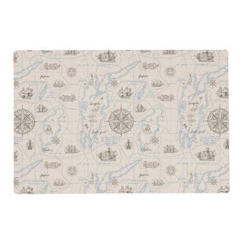 Vintage Ocean Map Pattern Placemat