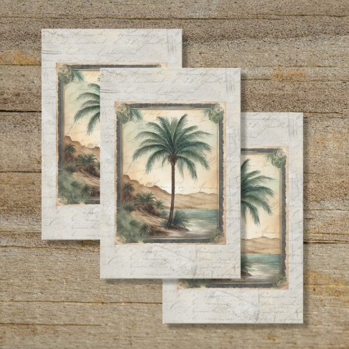 Vintage Ocean Palm Tree Beach Ephemera 3 Decoupage Tissue Paper