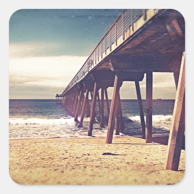 Vintage Ocean Pier Square Sticker (Front)