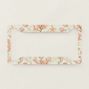 Vintage Ocean Shell Coral Starfish Beige Ivory License Plate Frame