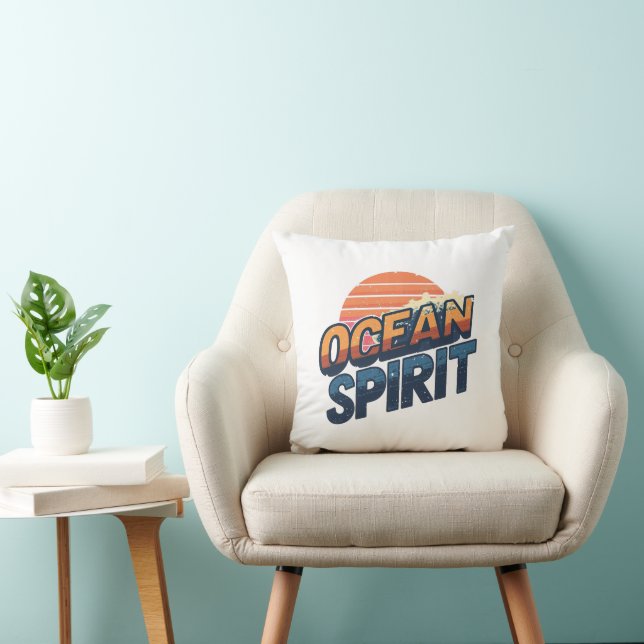 Vintage "Ocean Spirit" Beach Vibe Throw Pillow (Chair)