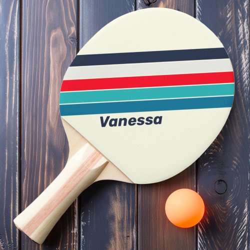 Vintage Ocean Striped with Name Ping Pong Paddle