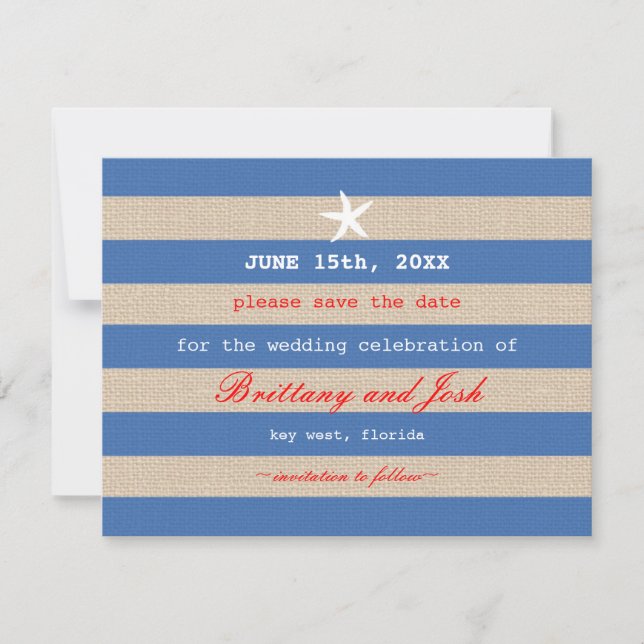 Vintage Ocean Stripes Save the Date Invitation (Front)