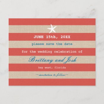 Vintage Ocean Stripes Save The Date Invitation by marlenedesigner at Zazzle