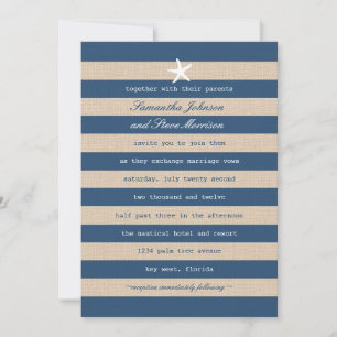 Vintage Ocean Stripes Wedding Invitation