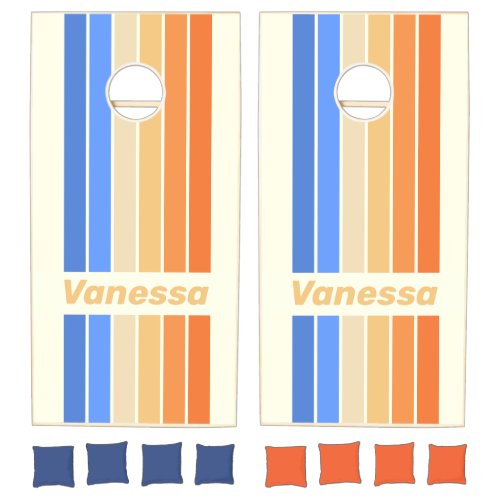 Vintage Ocean Sun Pin Striped with Name Cornhole Set