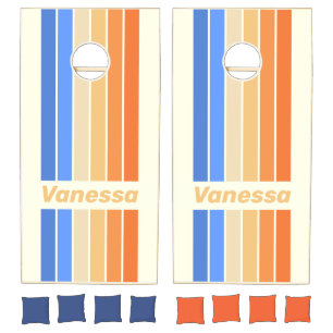 Vintage Ocean Sun Pin Striped with Name Cornhole Set