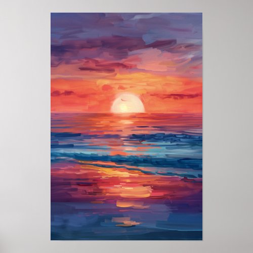 Vintage Ocean Sunset Fine Art Painting Poster