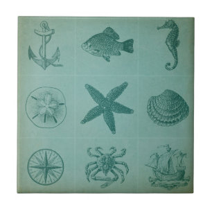 Vintage Ocean Theme Collage Ceramic Tile