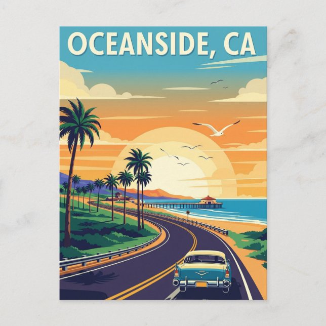 Vintage Oceanside California Travel Postcard (Front)