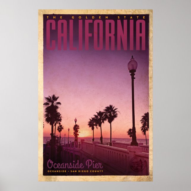 Vintage Oceanside Pier Travel Poster (Front)
