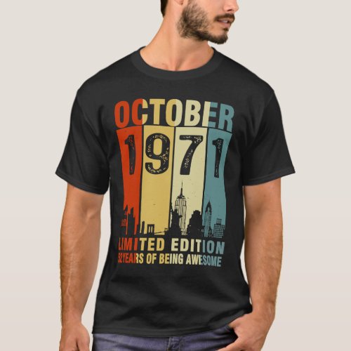 Vintage October 1971 52 Years Old 52nd Birthday T_Shirt