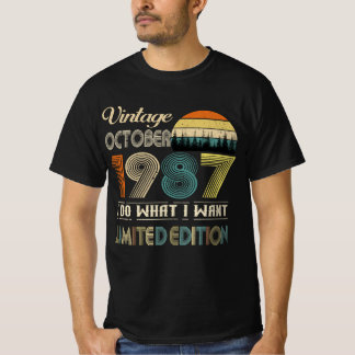 Vintage October 1987 T-Shirt Retro Style Birthday
