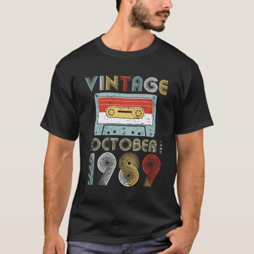 Vintage October 1989 Birthday Cassette Tape T_Shirt