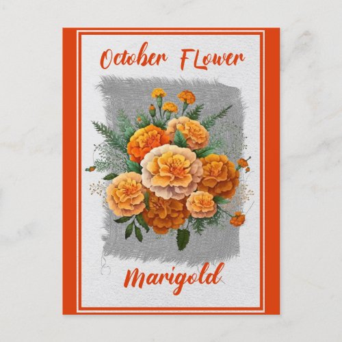Vintage October Flower Marigold Floral Postcard
