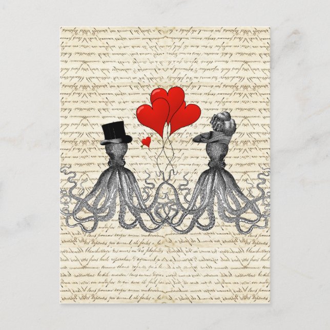 Vintage octopi and hearts postcard (Front)