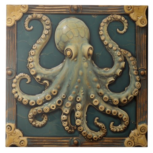 Vintage Octopus 3D Effect Nautical Ceramic Tile