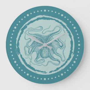 Vintage Octopus Aqua Teal Nautical Large Clock