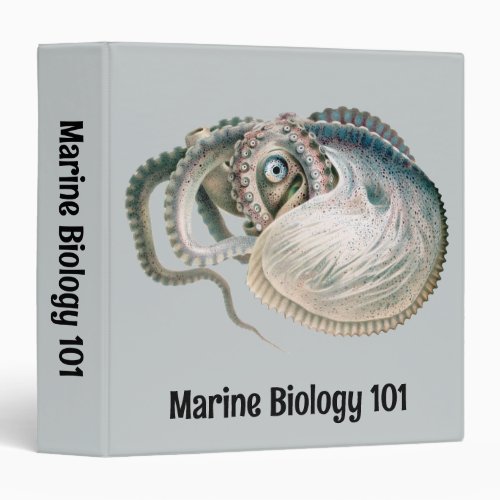 Vintage Octopus Argonaut Marine Life Animals 3 Ring Binder