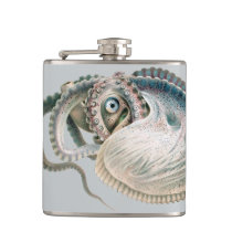 Vintage Octopus Argonaut, Marine Life Animals Hip Flask