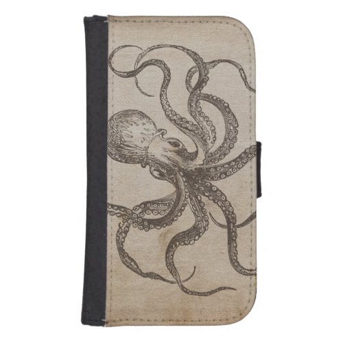 Vintage Octopus Arms Cool Sea Animal Brown Beige Wallet Phone Case For Samsung Galaxy S4
