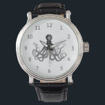 Vintage Octopus Black on White Watch<br><div class="desc">This watch features a vintage illustration of an octopus in black on a white background. Makes a great gift for Father's Day or Dad's birthday!</div>