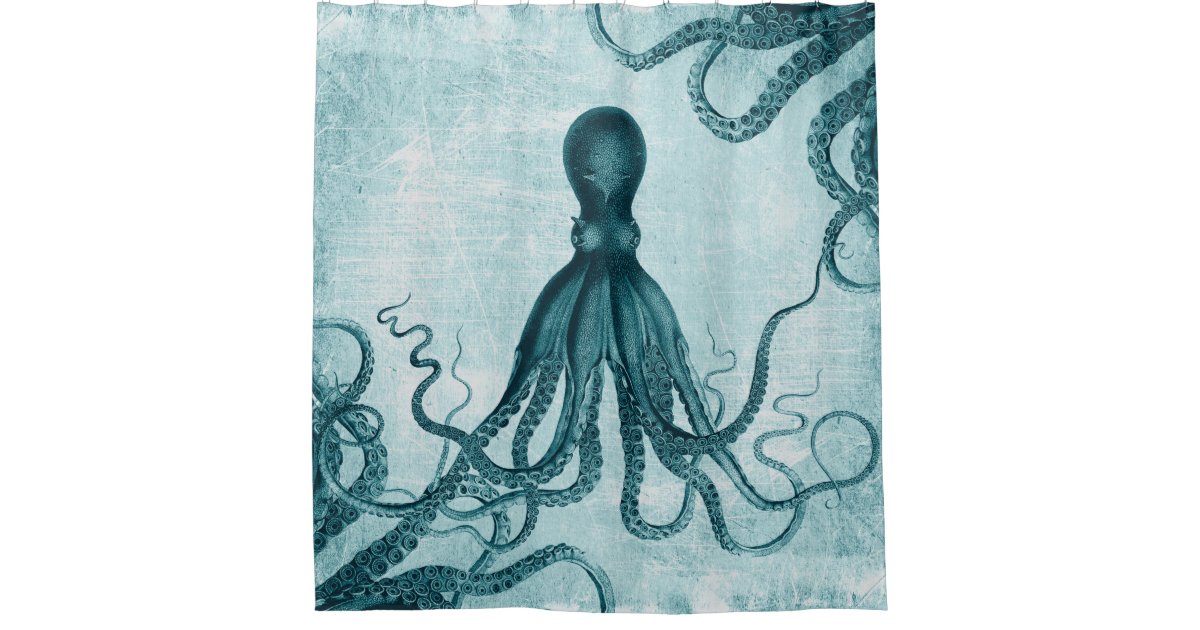 Vintage Octopus Blue Shower Curtain Zazzle Com