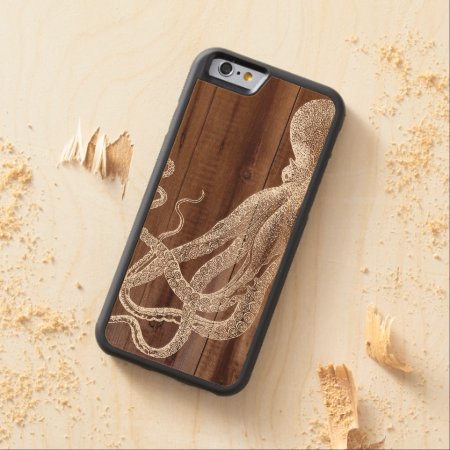 Vintage Octopus Botanical Wood Carved Maple Iphone 6 Bumper Case